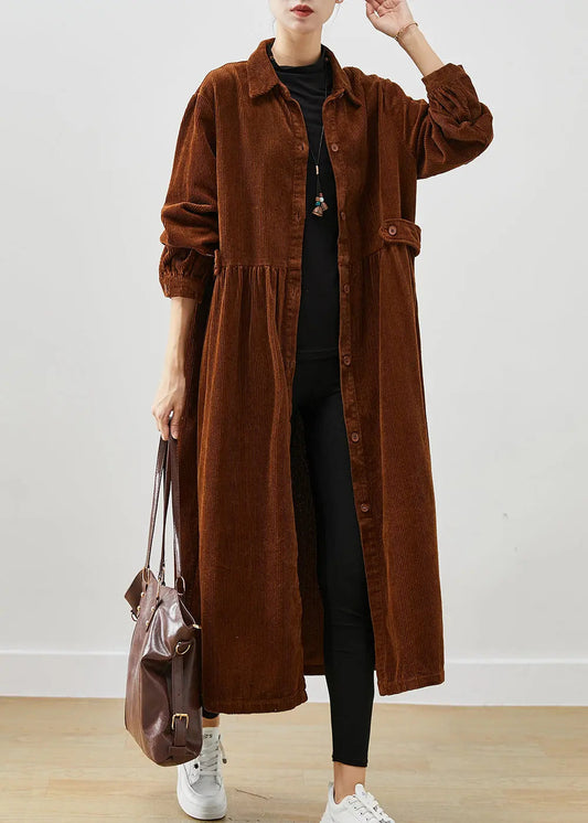 Art Brown Oversized Corduroy Trench Coats Spring Ada Fashion