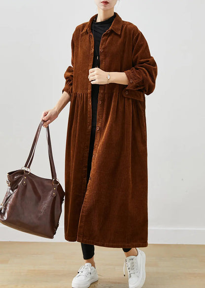 Art Brown Oversized Corduroy Trench Coats Spring Ada Fashion