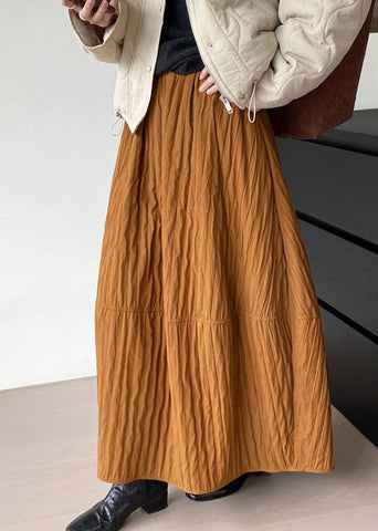 Art Brown Patchwork Cotton A Line Skirt Spring YK035 OM-MZF250306