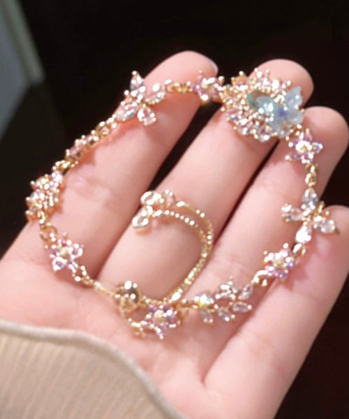 Art Colorblock Crystal Zircon Butterfly Floral Charm Bracelet GH1007 Ada Fashion