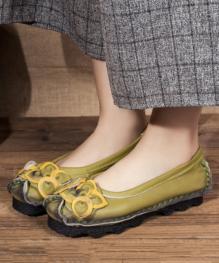 Art Flower Flat Shoes Green Cowhide Leather SL1013 Ada Fashion