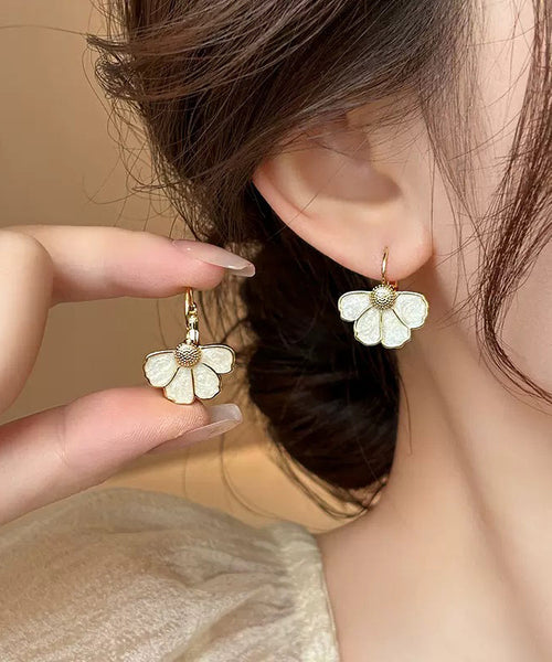 Art Alloy Drop Earrings Copper Gold Petal FashionChic