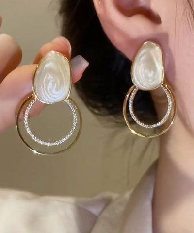 Drip Glaze Gold Copper Earrings Art Zircon Alloy Stud FashionChic