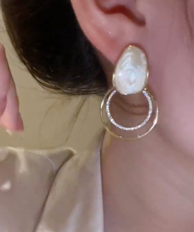 Drip Glaze Gold Copper Earrings Art Zircon Alloy Stud FashionChic