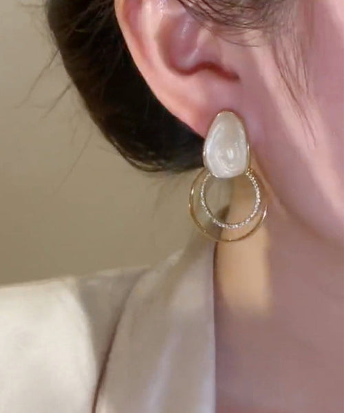 Drip Glaze Gold Copper Earrings Art Zircon Alloy Stud FashionChic