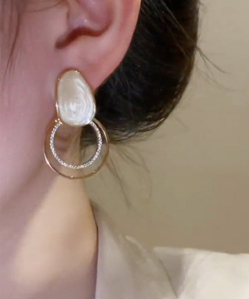 Drip Glaze Gold Copper Earrings Art Zircon Alloy Stud FashionChic