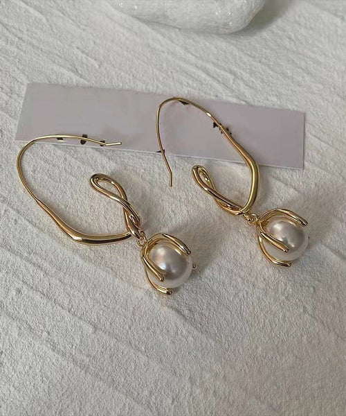 Art Gold Metal Overgild Pearl Hoop Earrings YD014 ABC