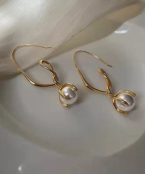 Art Gold Metal Overgild Pearl Hoop Earrings YD014 ABC