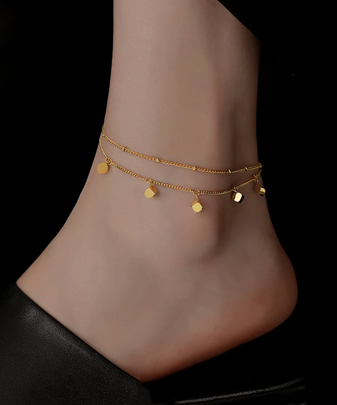 Art Gold Stainless Steel Overgild Bilayer Tassel Anklet Bracelet PO017 JEW-Ank240729