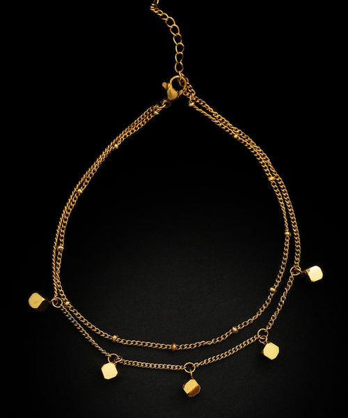 Art Gold Stainless Steel Overgild Bilayer Tassel Anklet Bracelet PO017 JEW-Ank240729