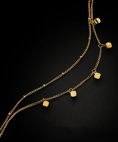 Art Gold Stainless Steel Overgild Bilayer Tassel Anklet Bracelet PO017 JEW-Ank240729