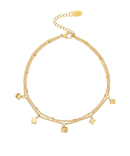 Art Gold Stainless Steel Overgild Bilayer Tassel Anklet Bracelet PO017 JEW-Ank240729