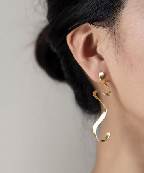 Art Gold Sterling Silver Drop Earrings PO018 JEW-EAR240729