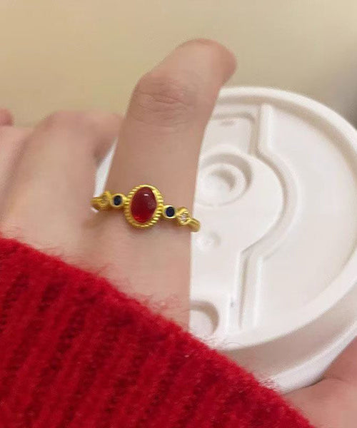 Overgild Sterling Rings Drop Silver Glaze Gold Art FashionChic