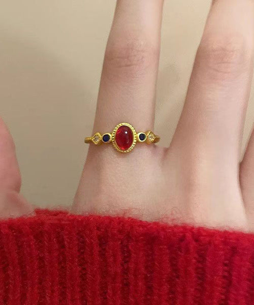 Overgild Sterling Rings Drop Silver Glaze Gold Art FashionChic