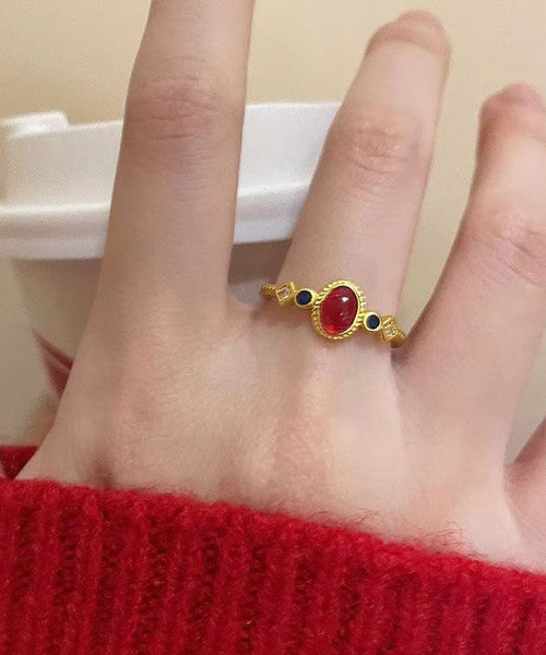 Overgild Sterling Rings Drop Silver Glaze Gold Art FashionChic