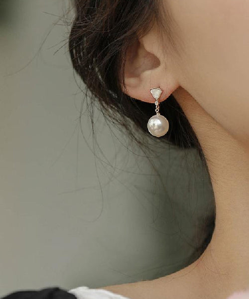 Art Gold Sterling Silver Overgild Fan Shaped Shell Pearl Drop Earrings PO067 JEW-EAR240729