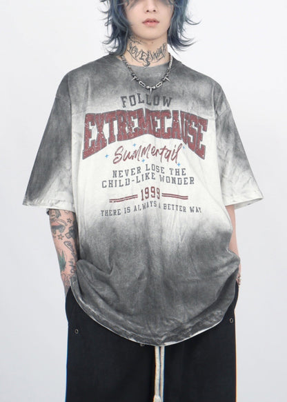 Gradient Sleeve Cotton Half T Print Mens O Neck Color Shirt Art FashionChic