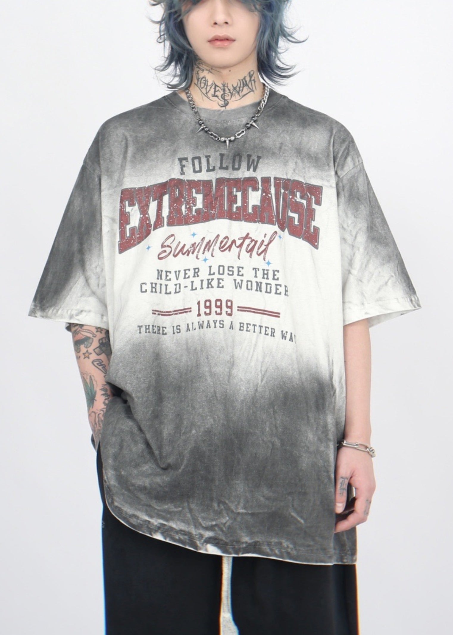 Gradient Sleeve Cotton Half T Print Mens O Neck Color Shirt Art FashionChic