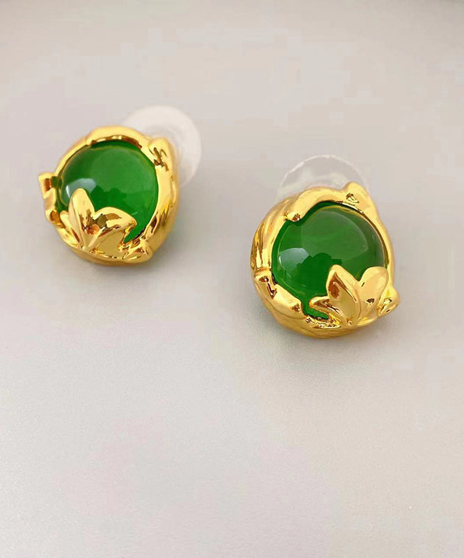 Art Green Copper Overgild 14K Gold Gem Stone Stud Earrings DF1025 Ada Fashion