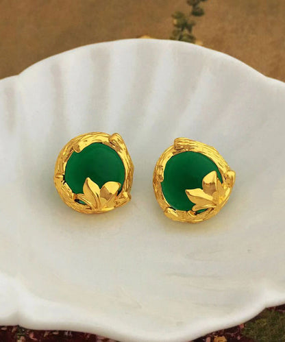 Art Green Copper Overgild 14K Gold Gem Stone Stud Earrings DF1025 Ada Fashion