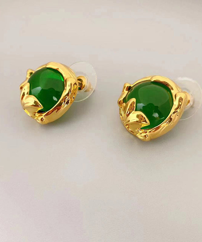 Art Green Copper Overgild 14K Gold Gem Stone Stud Earrings DF1025 Ada Fashion