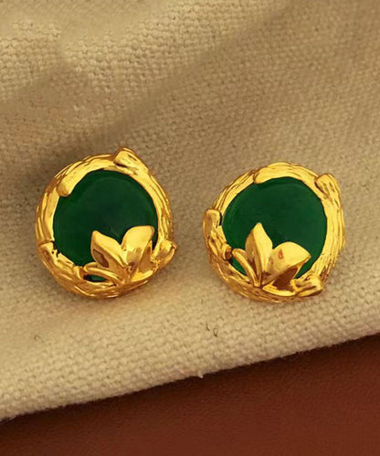 Art Green Copper Overgild 14K Gold Gem Stone Stud Earrings DF1025 Ada Fashion