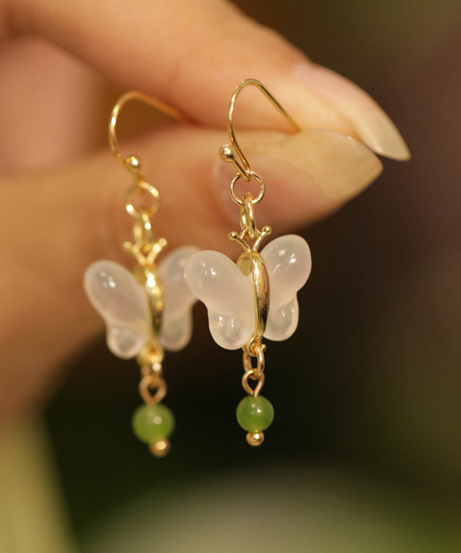 Art Green Copper Overgild Jade Butterfly Drop Earrings QI066 JEW-EAR240928