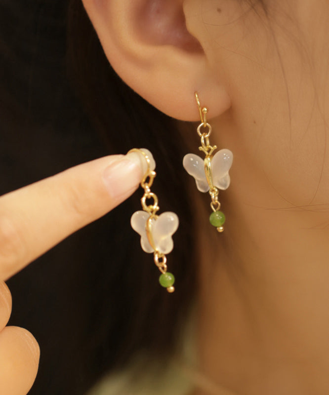 Art Green Copper Overgild Jade Butterfly Drop Earrings QI066 JEW-EAR240928