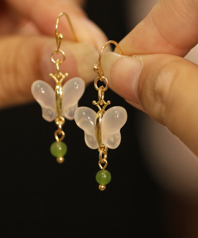 Art Green Copper Overgild Jade Butterfly Drop Earrings QI066 JEW-EAR240928