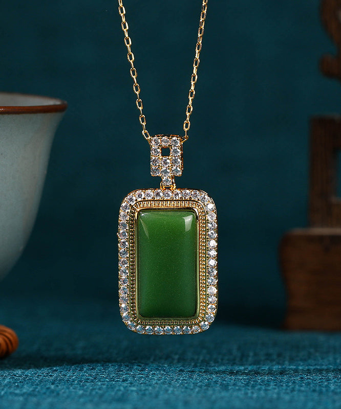 Art Green Copper Overgild Jade Zircon Pendant Necklace KX1057 Ada Fashion