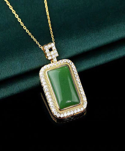 Art Green Copper Overgild Jade Zircon Pendant Necklace KX1057 Ada Fashion