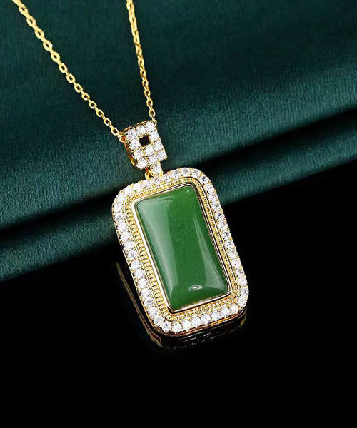 Art Green Copper Overgild Jade Zircon Pendant Necklace KX1057 Ada Fashion