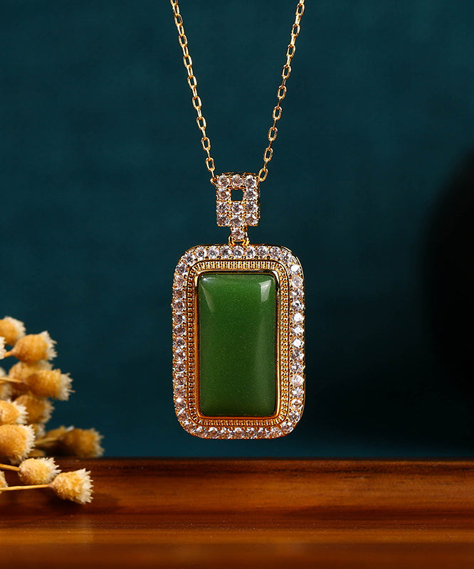 Art Green Copper Overgild Jade Zircon Pendant Necklace KX1057 Ada Fashion