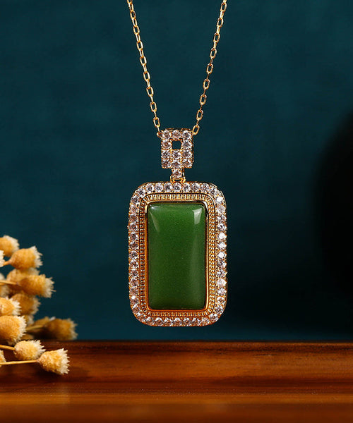 Art Green Copper Overgild Jade Zircon Pendant Necklace KX1057 Ada Fashion