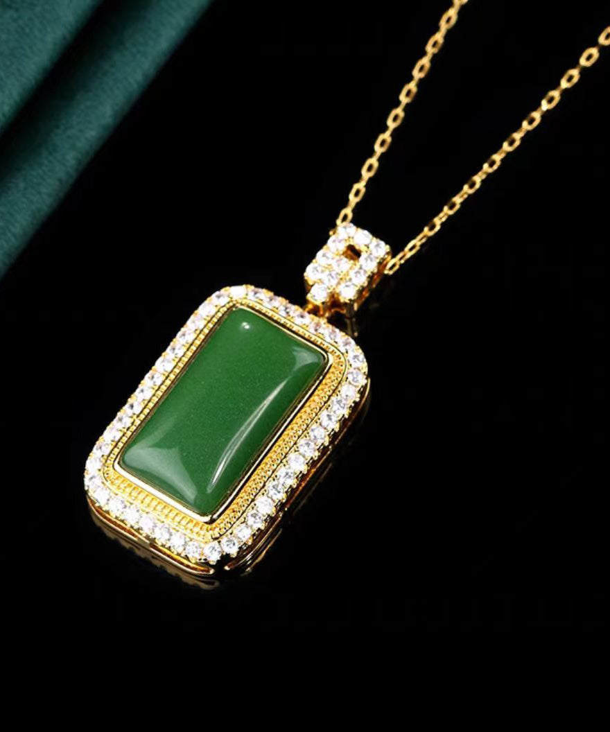 Art Green Copper Overgild Jade Zircon Pendant Necklace KX1057 Ada Fashion