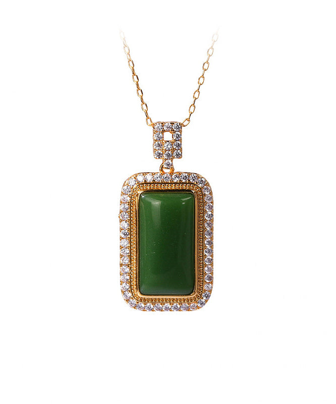 Art Green Copper Overgild Jade Zircon Pendant Necklace KX1057 Ada Fashion