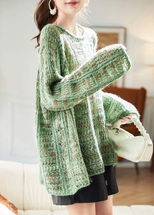 Art Cotton Sweaters Batwing Hollow Cozy Sleeve Out Green Knit FashionChic