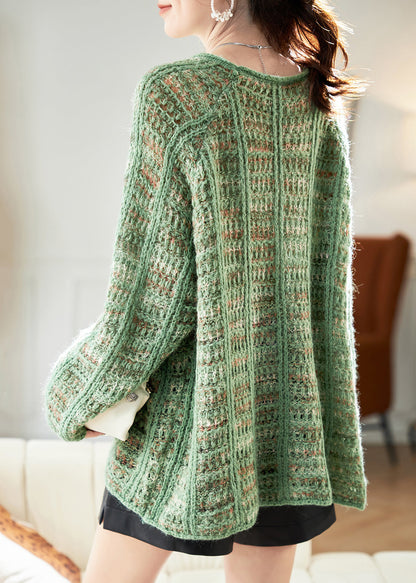 Art Cotton Sweaters Batwing Hollow Cozy Sleeve Out Green Knit FashionChic