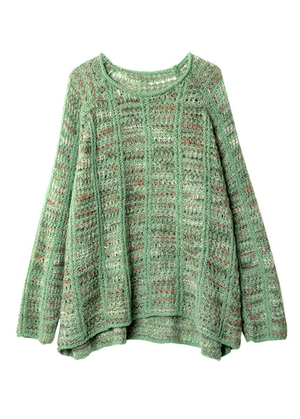 Art Cotton Sweaters Batwing Hollow Cozy Sleeve Out Green Knit FashionChic