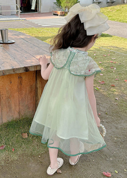Art Green Embroideried Patchwork Button Tulle Girls Vacation Maxi Dresses Summer MN006 MM-RCTZ-SDL240701