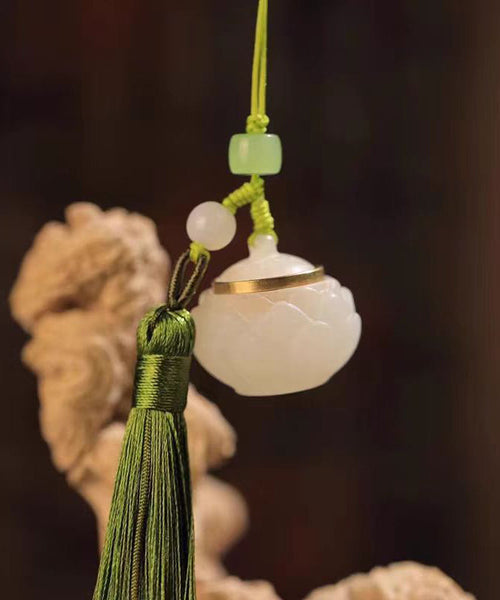 Jade Woven Art Hollow Lotus Tassel Hand Phone Green Chains Out FashionChic
