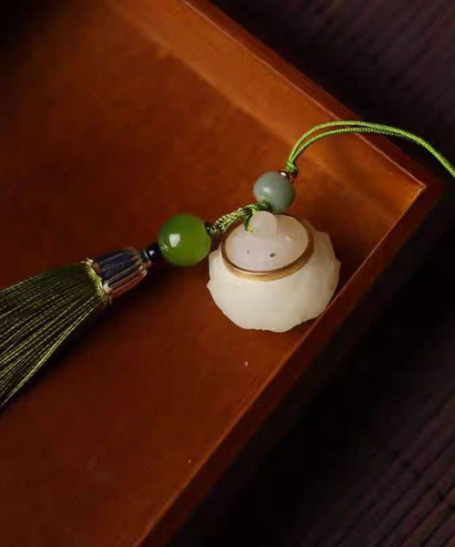 Jade Woven Art Hollow Lotus Tassel Hand Phone Green Chains Out FashionChic