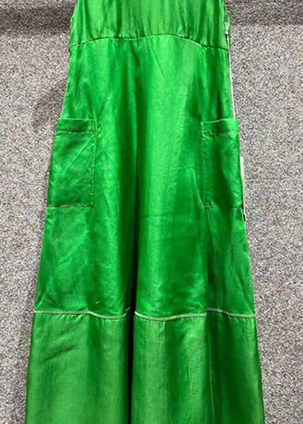 Art Green O Neck Pockets Patchwork Silk Dresses Sleeveless EE1032 SH-LF-SDL240517