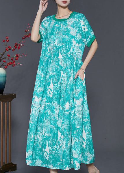 Art Green Print Exra Large Hem Chiffon Dress Summer SD1060 Ada Fashion
