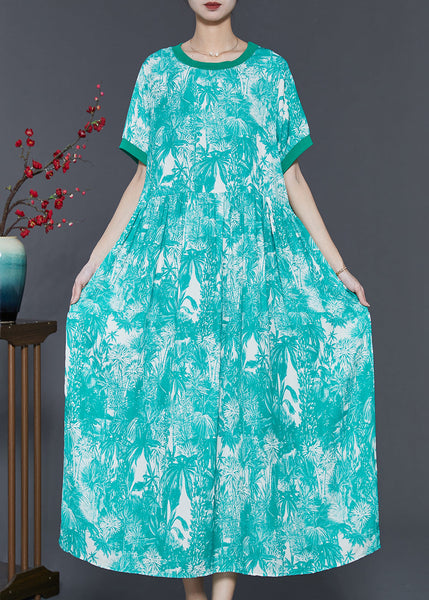 Art Green Print Exra Large Hem Chiffon Dress Summer SD1060 Ada Fashion