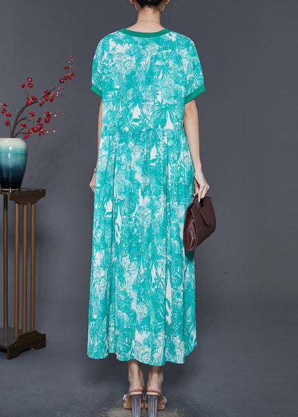 Art Green Print Exra Large Hem Chiffon Dress Summer SD1060 Ada Fashion