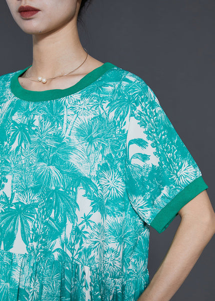 Art Green Print Exra Large Hem Chiffon Dress Summer SD1060 Ada Fashion