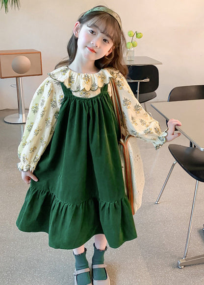 Art Green Shirts And Long Dress Kids Two Pieces Set Spring YE029 ABC