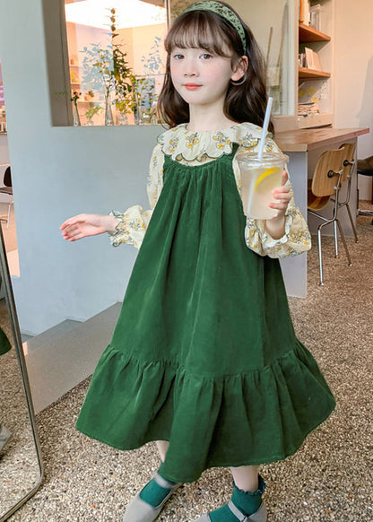 Art Green Shirts And Long Dress Kids Two Pieces Set Spring YE029 ABC